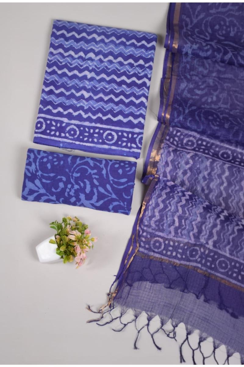 Authentic Raj Dabu hand-block printed cotton suits with kota dupatta - traditional craft